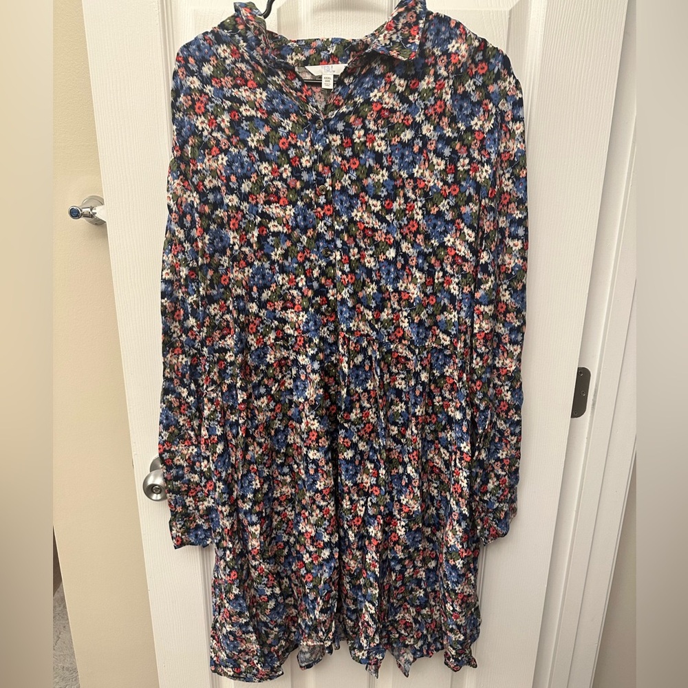 Time and Tru Women XXXL Long Sleeve Floral Half Button Down Collared Shirtdress